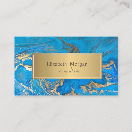 Elegantes, modernes Blue Marble Gold Visitenkarte (Vorderseite)