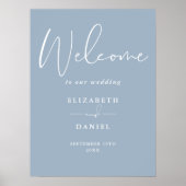 Elegantes, modernes Blue Wedding Begrüßungszeichen Poster (Vorne)