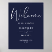 Elegantes, modernes Blue Wedding Willkommenszeiche Poster (Vorne)