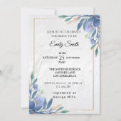 Elegantes modernes Blumenblauer Botanisches Brautp Einladung (Vorderseite)