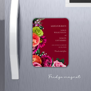 elegantes, modernes Blumenburgund Save the Date Magnet