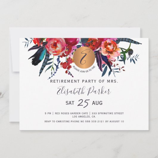 Elegantes, modernes, blumenfarbenes Party Einladung (Vorderseite)