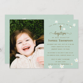 Elegantes modernes Blumenmädchen Religiöses Taufen Einladung