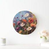 elegantes, modernes Blumenmotiv Große Wanduhr (Zuhause)