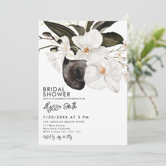 Elegantes modernes Blumenorchid Blooms Brautparty Einladung (Stehend Vorderseite)