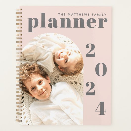 Elegantes, modernes Blush Pink Custom Family Foto  Planer (Vorderseite)