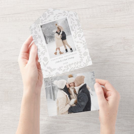 Elegantes modernes botanisches Foto-Silber All In One Einladung (Abreißen)