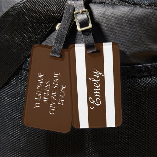 Elegantes modernes braun-weißes Streifenmuster Nam Gepäckanhänger