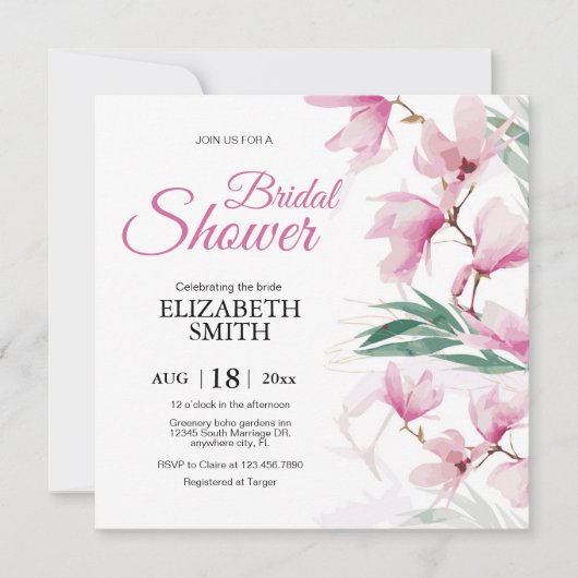 Elegantes modernes Brautparty mit rosafarbenen Blu Einladung (Vorderseite)