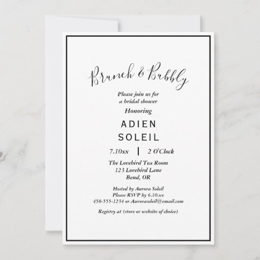 Elegantes, modernes Brunch und knackiges Brautpart Einladung (Vorderseite)