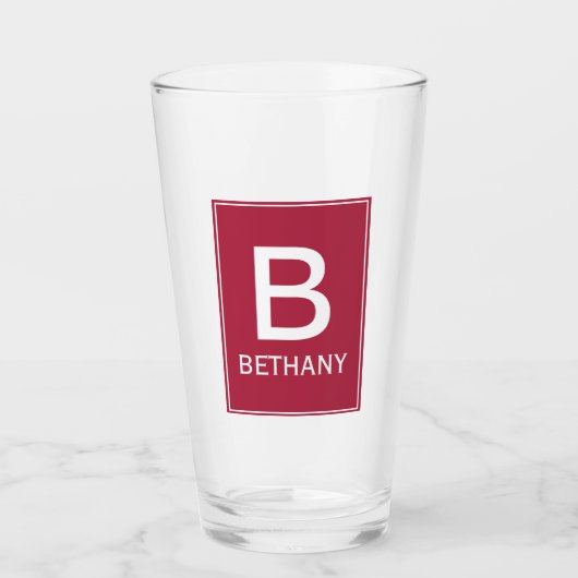 Elegantes modernes burgunderrotes Monogramm Glas (Vorderseite)