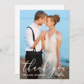 Elegantes modernes Calligrafy Foto Wedding Dankeskarte (Vorne/Hinten)