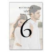 Elegantes modernes Calligrafy Foto Wedding Tischnummer (Rückseite)