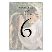 Elegantes modernes Calligrafy Foto Wedding Tischnummer (Vorderseite)
