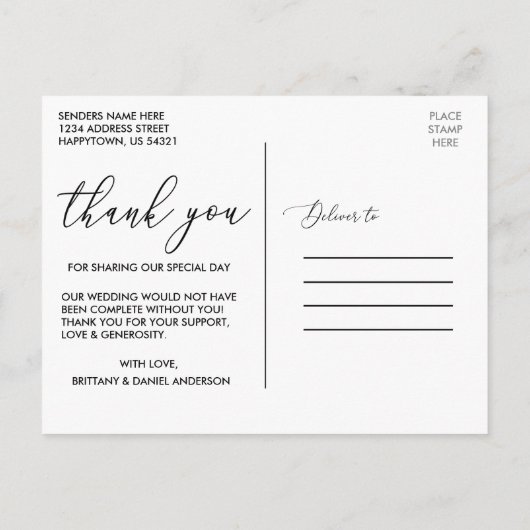 Elegantes modernes Calligrafy Foto Wedding Vielen Postkarte (Rückseite)