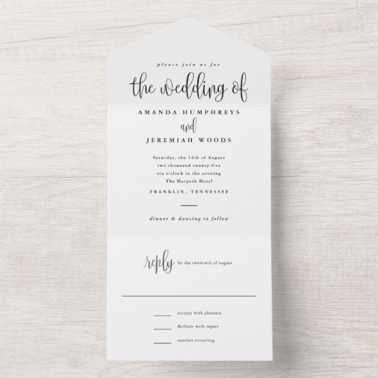 Elegantes, modernes Calligrafy Script-Foto Hochzei All In One Einladung (Innen Boden)