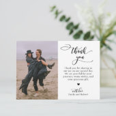 Elegantes, modernes Calligrafy Script-Foto Hochzei Dankeskarte (Stehend Vorderseite)