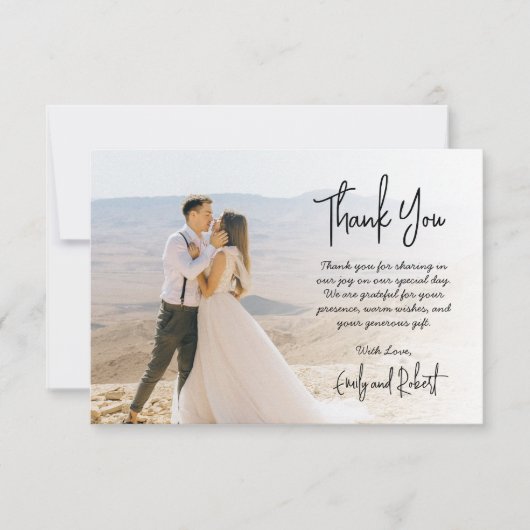 Elegantes, modernes Calligrafy Script-Foto Hochzei Dankeskarte (Vorderseite)