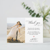 Elegantes, modernes Calligrafy Script-Foto Hochzei Dankeskarte (Stehend Vorderseite)