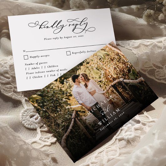 Elegantes, modernes Calligrafy Script-Foto Hochzei RSVP Karte