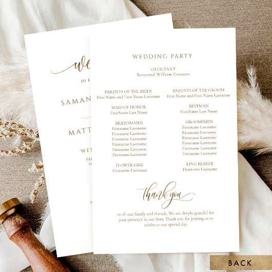 Elegantes, modernes Calligraphy Gold Wedding Progr