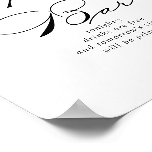 Elegantes, modernes Calligraphy Wedding Open Bar S Poster (Ecke)