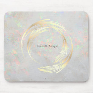 Elegantes modernes Circle Gold, White Opal Mousepad