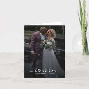 Elegantes modernes Dankeschön-Script Hochzeitsfoto Dankeskarte