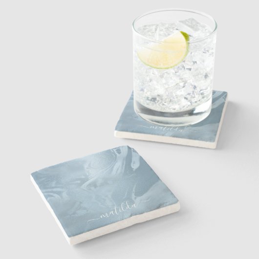 Elegantes, modernes Design aus Babyblau Steinuntersetzer (Seitenansicht)