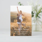 elegantes, modernes Drehbuch Boho Pärchen Foto Save The Date (Stehend Vorderseite)