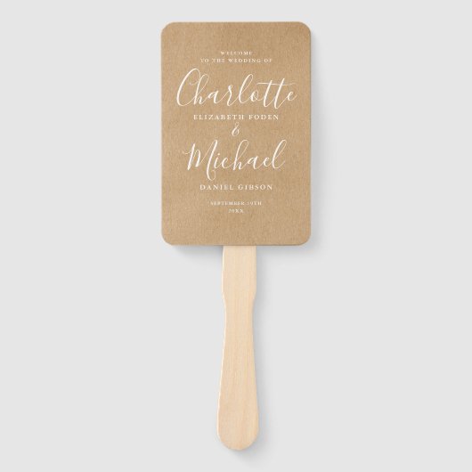 Elegantes, modernes Drehbuch Rustic Kraft Wedding  Fächer (Vorderseite)