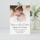 elegantes, modernes Drehbuch verblasst Foto Save The Date (Stehend Vorderseite)
