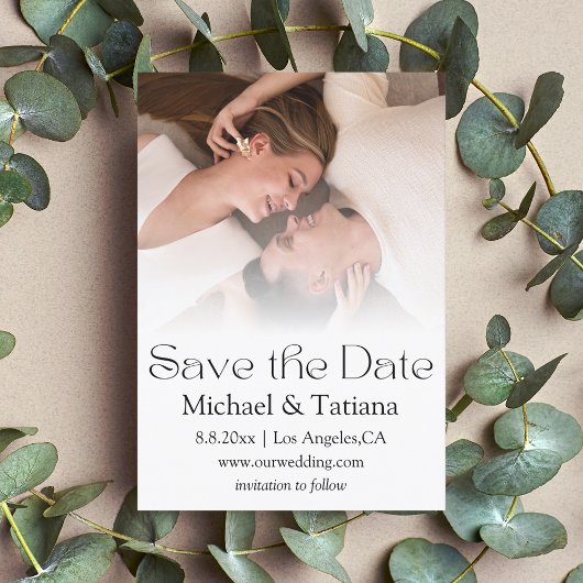 elegantes, modernes Drehbuch verblasst Foto Save The Date