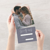 Elegantes modernes düsteres graues Hochzeitsfest-F All In One Einladung (Abreißen)