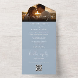 Elegantes, modernes Dusty Blue QR Code Wedding Fot All In One Einladung