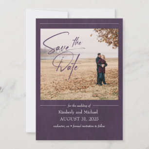 Elegantes, modernes Eggplant Lila Save the Date Fo