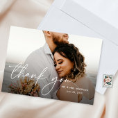 Elegantes, modernes, einfaches Script mit zwei Fot Dankeskarte