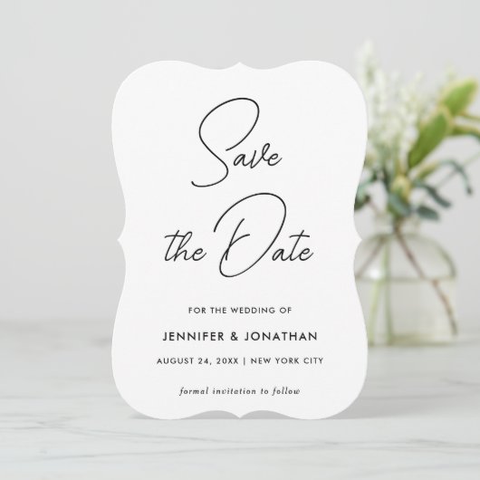 Elegantes modernes einfaches Template Schwarz/Weiß Save The Date (Stehend Vorderseite)