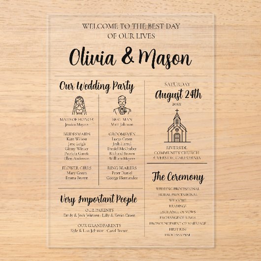 Elegantes modernes, einzigartiges Infografik-Hochz Acryleinladungen (Vorderseite)