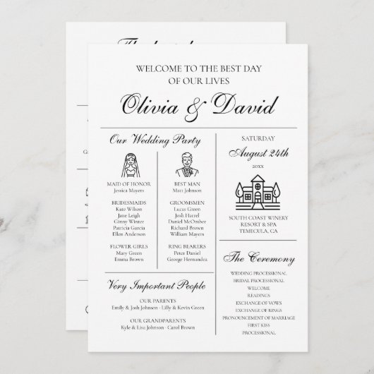 Elegantes modernes, einzigartiges Infografik-Hochz Einladung (Vorne/Hinten)