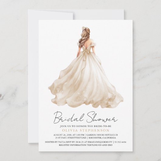 Elegantes modernes Elfenbeinhochzeitkleid-Brautpar Einladung (Vorderseite)