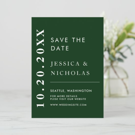 Elegantes modernes Emerald Green Simple Wedding Fo Save The Date (Stehend Vorderseite)