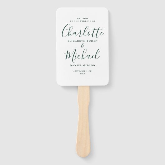 Elegantes, modernes Emerald Script-Hochzeitsprogra Fächer (Vorderseite)