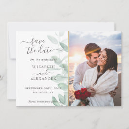Elegantes modernes Eukalyptus-Foto Hochzeit Save The Date