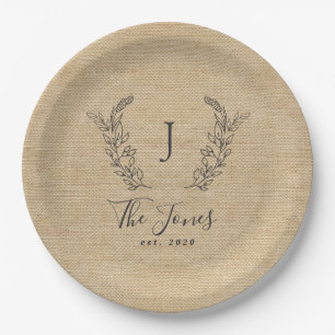 Elegantes modernes Familienmonogramm Pappteller