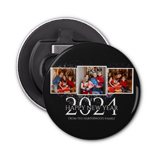 Elegantes, modernes Feuerwerk glücklich Neues Jahr Flaschenöffner (Vorderseite)