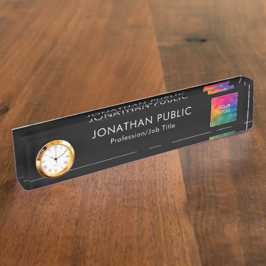 Elegantes, modernes Firmenlogo hier Uhr Namensplakette (Seite)