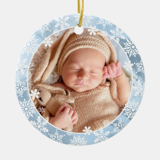 Elegantes, modernes First Christmas Baby Foto Keramik Ornament (Vorne)