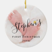 Elegantes, modernes First Christmas Baby Foto Keramik Ornament (Hinten)