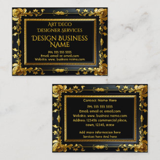 Elegantes modernes florales Gold Schwarz Ornamente Visitenkarte